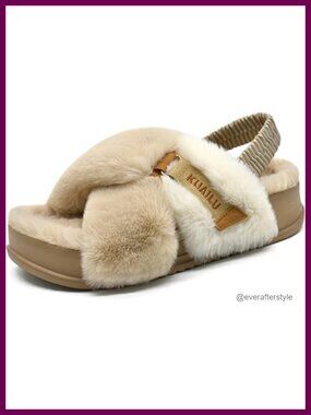 Faux Fur Criss Cross Platform Slippers with Arch Support